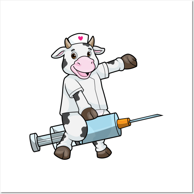 Cow as Nurse with Heart & Syringe Wall Art by Markus Schnabel